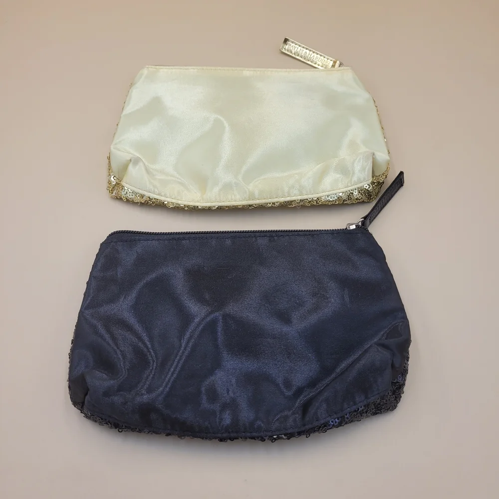 Lot Of 2 Baylis & Harding Cosmetics Bags Gold And Black Sequined Zipper